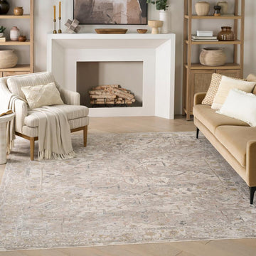 Antique Fusion ANF02 Traditional Vintage Distressed Floral Medallion Border Soft Smooth Polyester Low Profile Short Pile Ivory/Multicolour Rug-Nourison-Rug Love - The Most Loved Rug Store